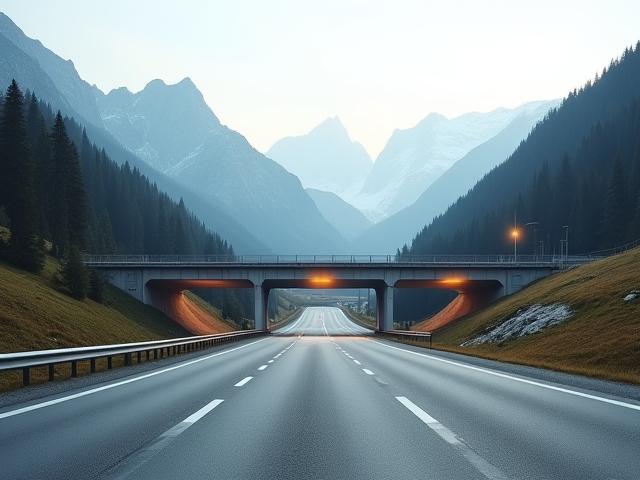Autobahn highway cutting through Austrian alpine landscape