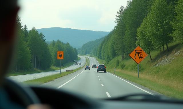 Driver looking at road signs on Austrian countryside road